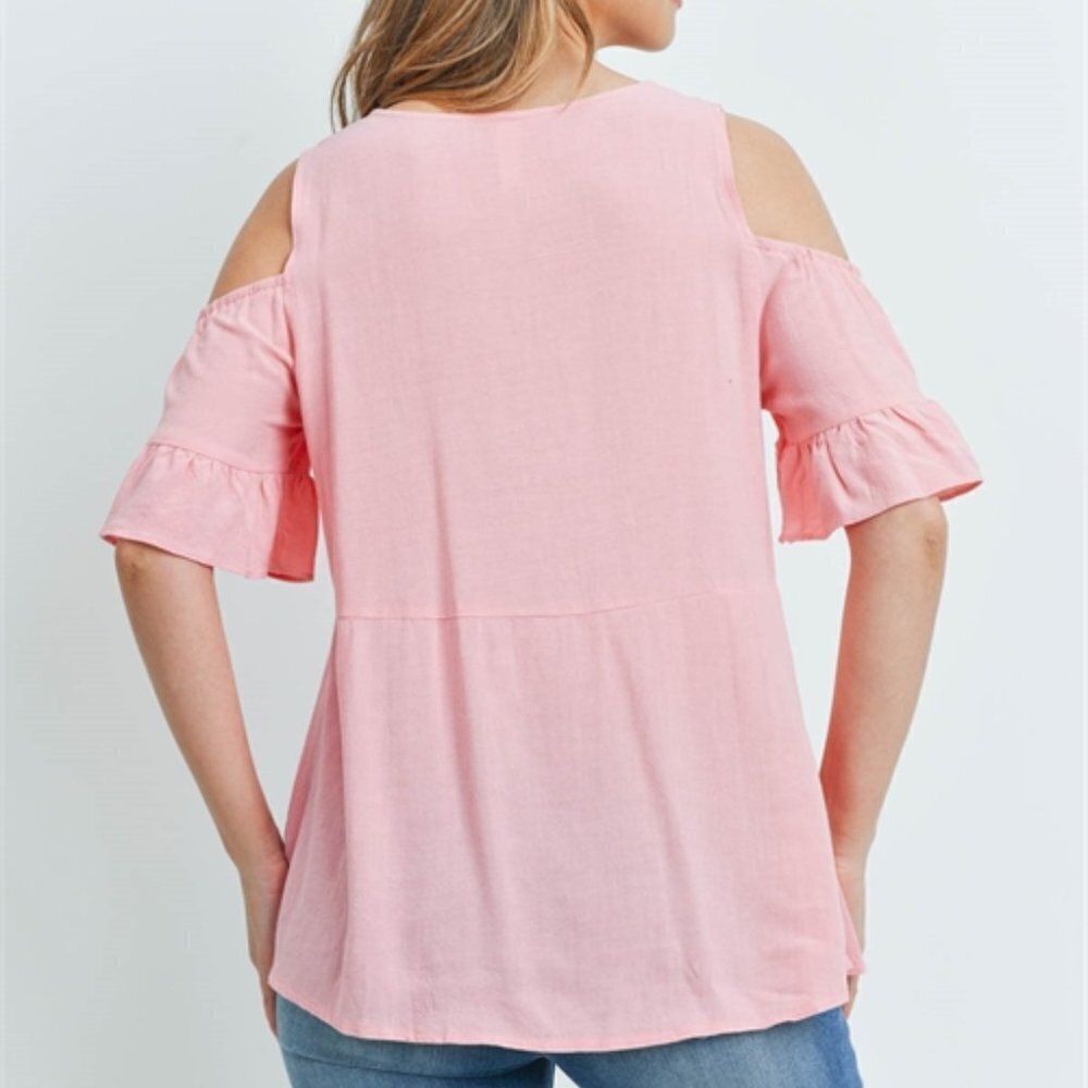 Pink Cold Shoulder Top - Picture 2 of 6
